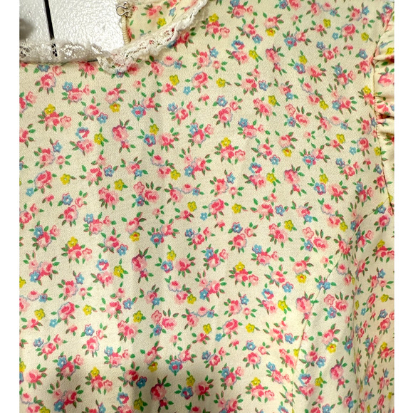 Vintage Cottagecore XS Puff Shoulder Prairie Dress Liberty Floral Butter Yellow - Picture 6 of 12